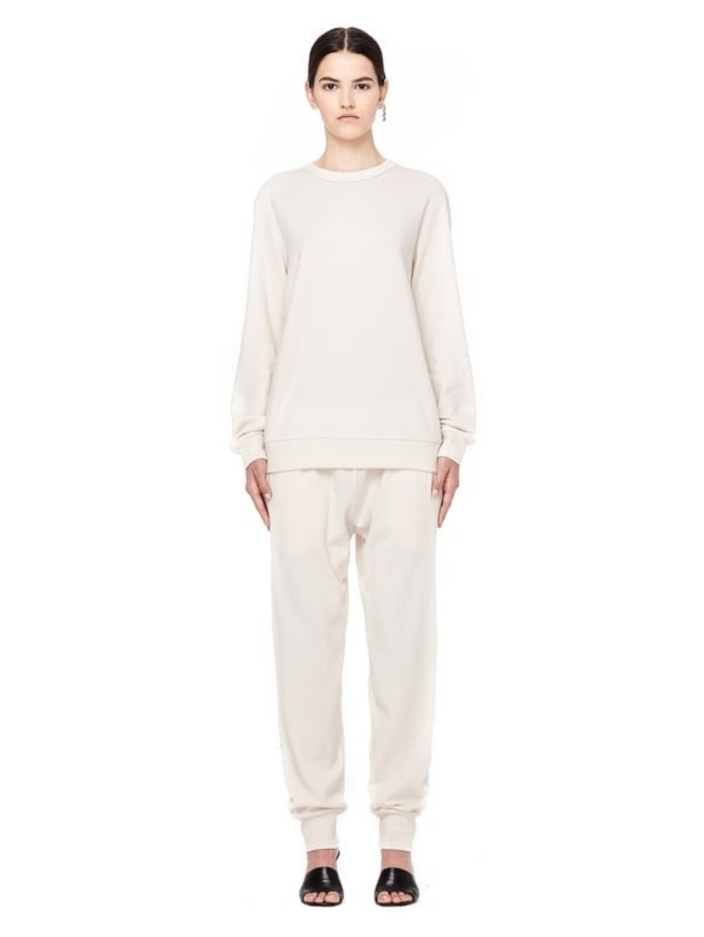 The Row Cream Elastic Waist Track Joggers